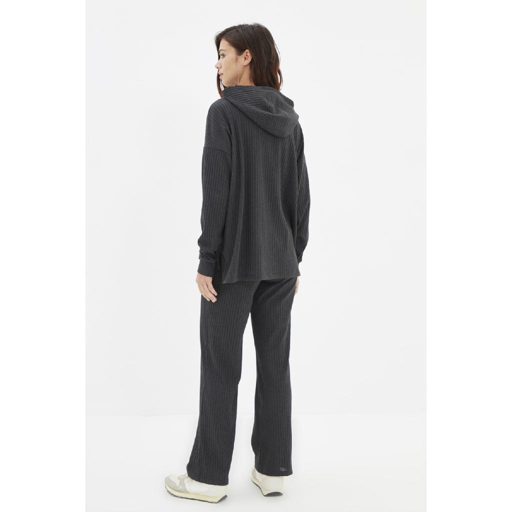 Anthracite Hooded Corded Knitted Pajama Set Thmaw22au0334