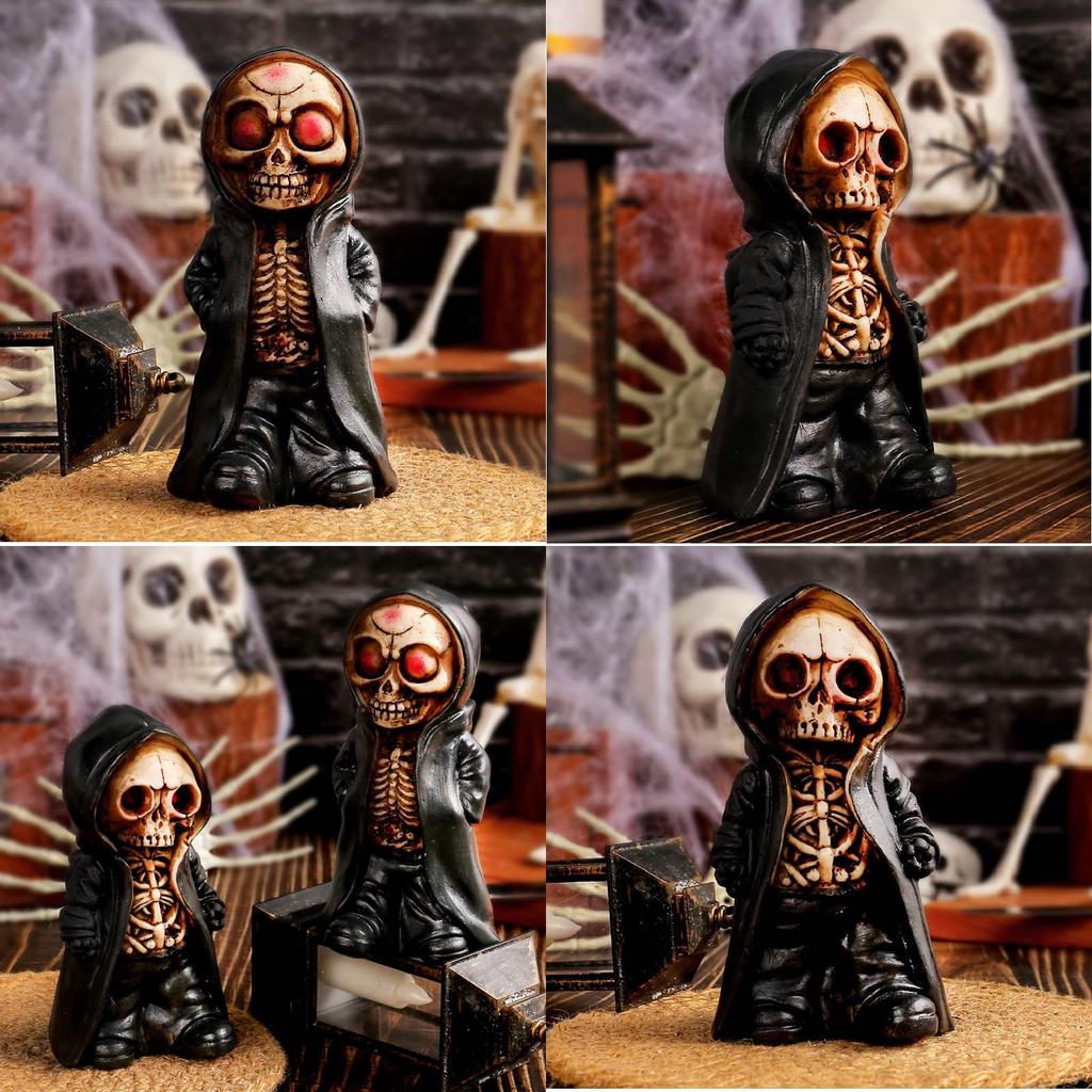 Halloween Standing Skeleton Decoration Terrifying Mask Resin Ornament For Festive Style