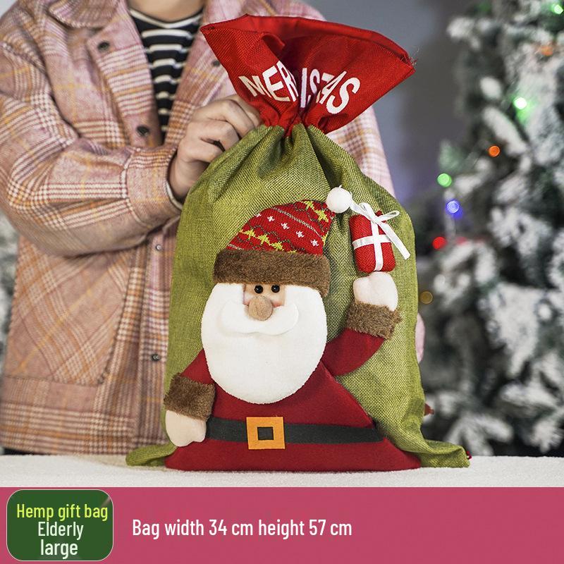 Three-Dimensional Santa Claus Burlap Backpack Candy Bag - Large Christmas Gift Decoration