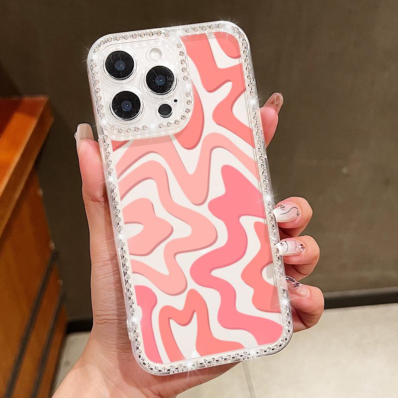Stripe Pattern Soft TPU Clear Case For iPhone 16e 16 14 15 Pro Plus 13 12 Pro Max 11 Crystal Diamond Silicone Phone Cover Coque
