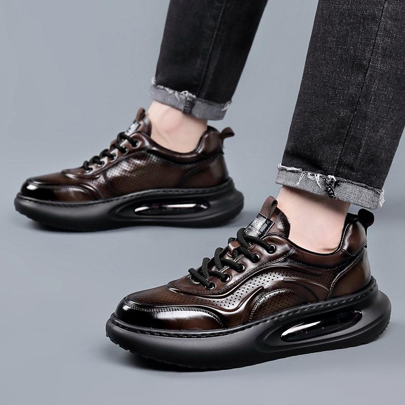 Fashion Summer Genuine Leather Hallow White Sneakers for Men Fashion Casual Air Cushion Platform Shoes Male Lace Designer Shoes Man