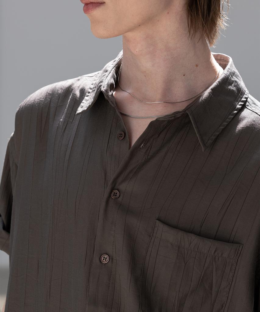 Dekkoloso Wrinkle Texture Short Sleeve Roll-Up Shirt [Charcoal]