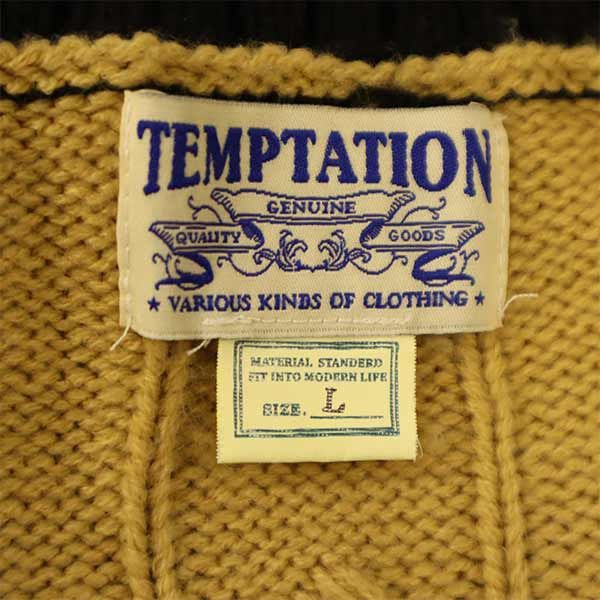 TEMPTATION Cable Long sleeve V neck knit L Brown sweater Men's Used