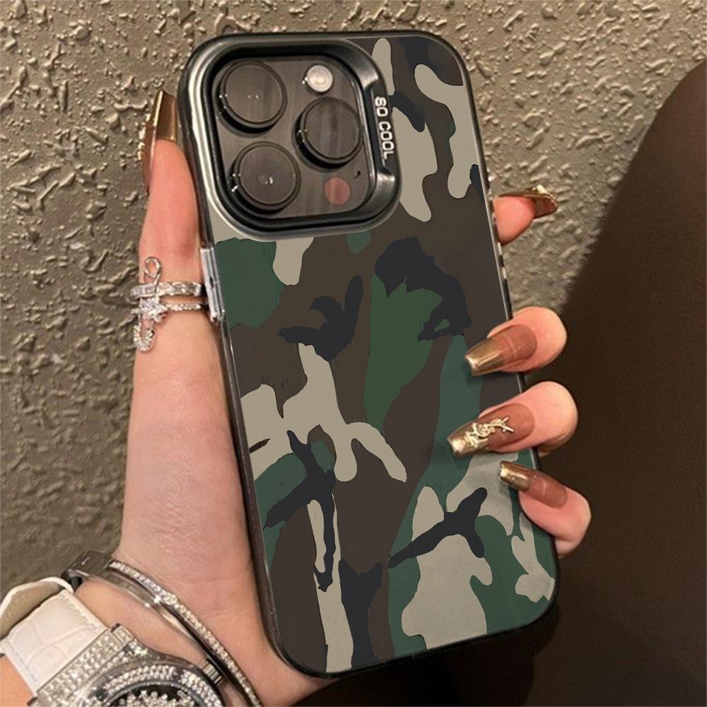 Print Camouflage Pattern Phone Case For iPhone 13 14 11 12 15 16 Pro Max Plus X XR XS Mini Colored Silver Protect IMD Hard Cover