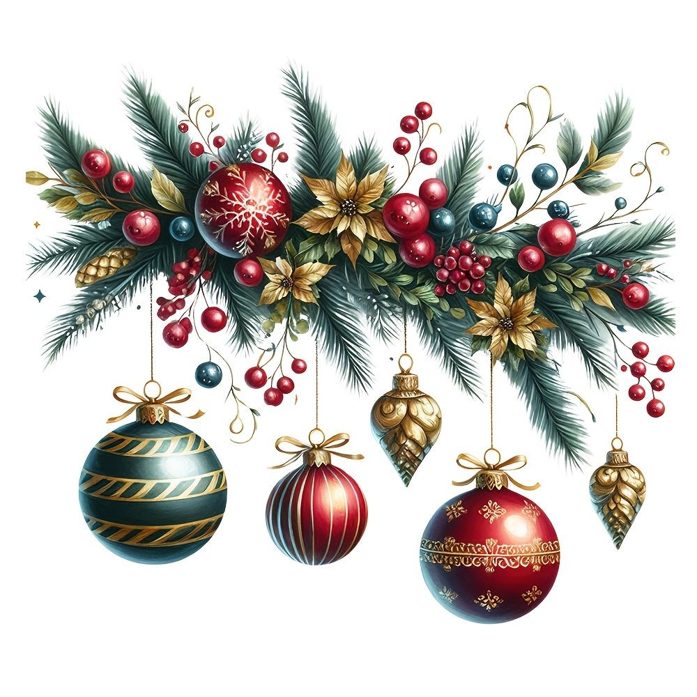 1pc Christmas Decoration Scene Stickers-Self-Adhesive PVC Glossy Holiday Decor with Pine Cones, Berries & Ornaments for Windows