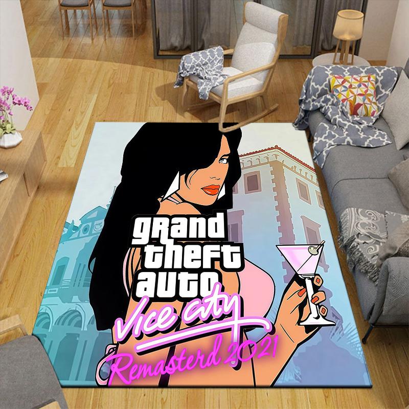 Grand Theft Auto2 Flannel Pattern Square Carpet,Area Rug,Carpet Rug for Living Room Bedroom Sofa Playroom Decor,Non-slip Floor Mat