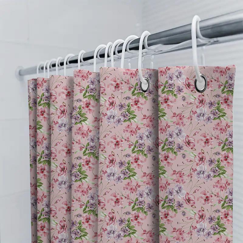 Watercolor Flower Bath Shower Curtain Decorative Printing Purple Pink White Fabric Waterproof Rainproof Bathroom Accessories