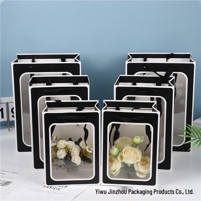 Verdickte Kraftpapier Geschenktüte mit Fenstergriff für Souvenirs und Blumen, Auf Lager