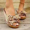 Women'S Fashion Leopard Print Wedge Sandals with Polka Dot Bow Detail - Open Toe Mid-Heel Platform, Casual Summer Style