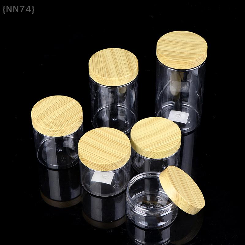 Empty Clear Jar Container With Plastic Imitation Wood Lid Plastic Storage Bottle 1 Pcs {NN74}
