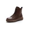 Women Genuine Leather Short Boots Round Toe Genuine Leather Handmade Retro Street Style Winter Warm Flats Ankle Boots
