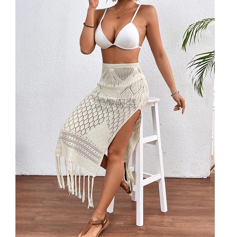 European-American High Slit Tassel Midi Skirt Beach Cover-Up