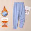 Blue Women's High-Waisted Fleece-Lined Sweatpants with Drawstring Ankle Cuffs, Petite Nine-Point Length, 2025 Edition.