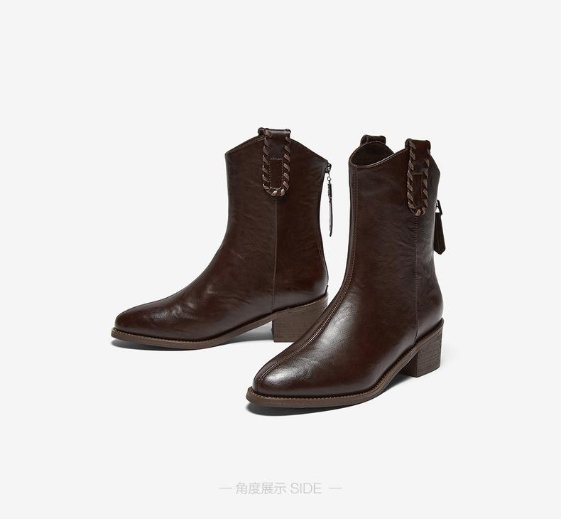 

Новые западные короткие ботинки для женщин на осень и зиму 2025 года Новые темпераментные французские ретро ботинки-рыцари Мартин с острым носком для женщин 43 коричневый
