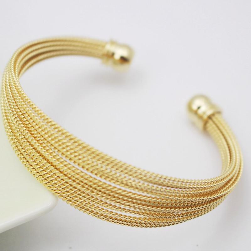 Golden Multilayer Wire Bangle Bracelet Set Open Stainless Steel Twisted Cable Cuff 1 Piece Fashion Accessory
