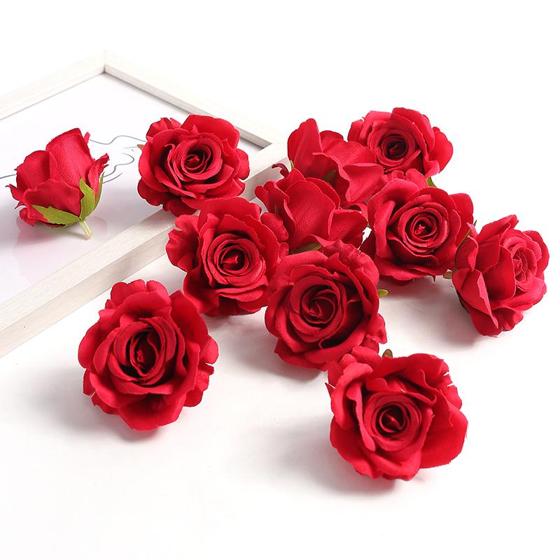 5/10pcs Silk Rose Artificial Flower Head Scrapbooking Home Wedding Wall Decoration Christmas DIY Wreath Candy Box Cake Decor