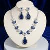 European Style Blue Zircon Water Drop Necklace & Earrings Set