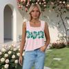Women's Pleated Square Collar Sleeveless Vest Print T-shirt
