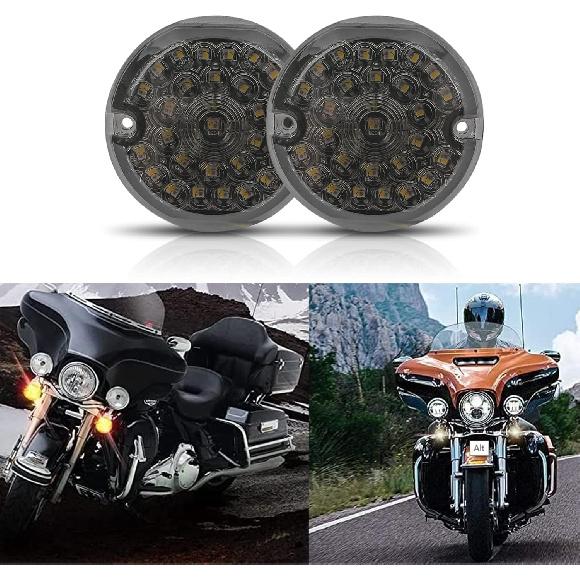 

DREAMIZER 3-1/4 Inch Front LED Turn Signal Flat Smoke Lens 1157 Base Amber and White Lamp Compatible with Road Glide Road King Softail Ultra Classic