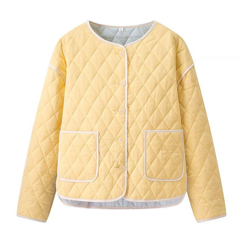 Zbzr Autumn New Women Clothes Western Style Versatile Casual Elegant Simple Round Neck Pocket Decorative Color Cotton-Padded Coat Outerwear