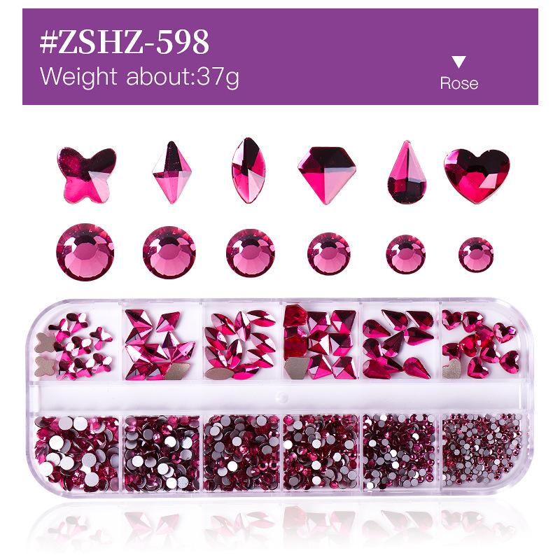 12 Grid Box Nail Art Rhinestone Flat Bottom Nail Art Special-Shaped Diamond Mixed Small Round Diamond Diy Nail Art Jewelry