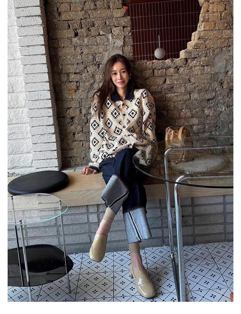 Women's Casual Colorblock Knit Cardigan Polo Sweater – Autumn 2025 Collection