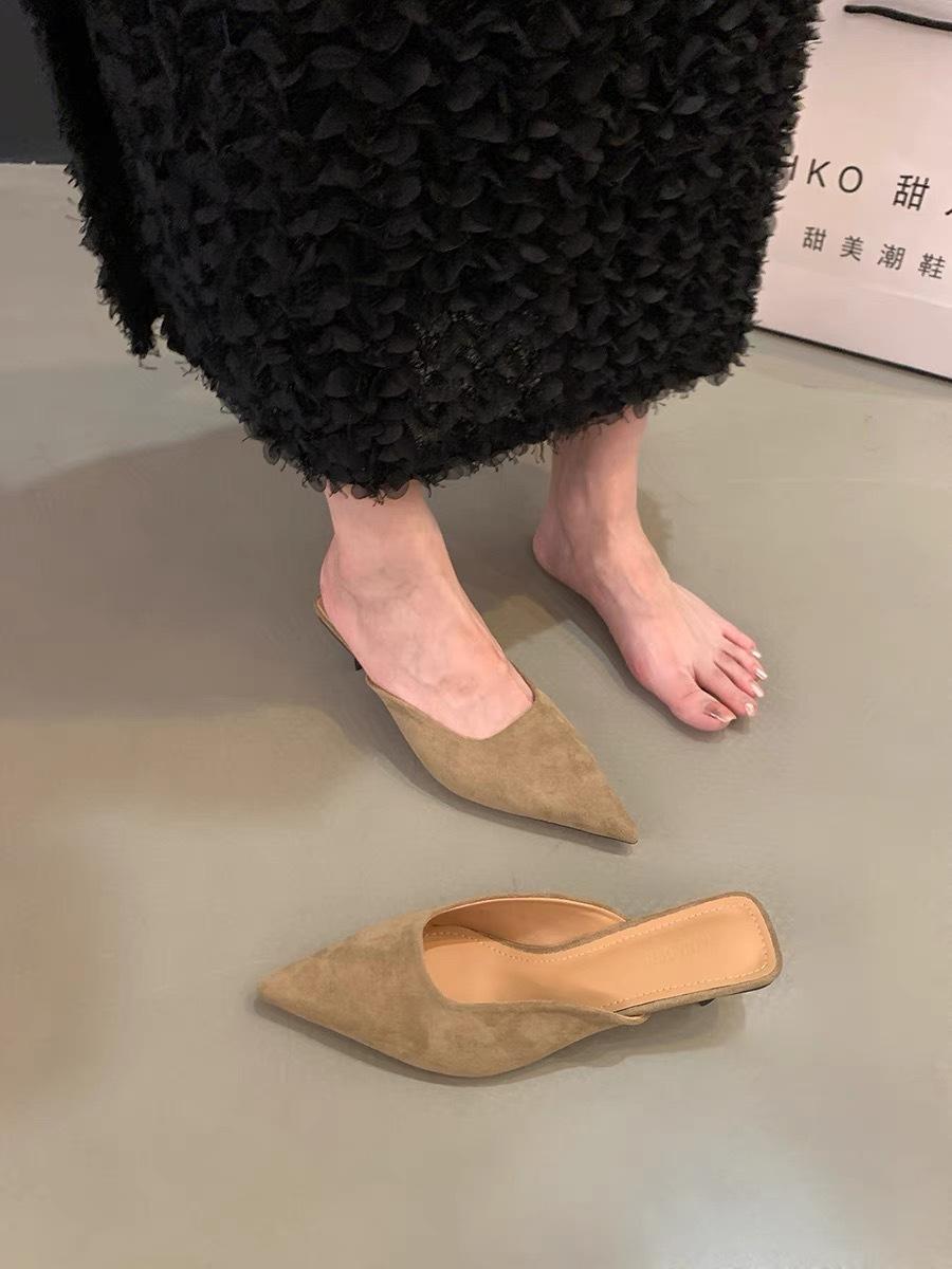 

Леопардовый принт, каблук-рюкзак, темперамент, французская сумка, полутапочки, женская обувь, весна 2025, новые заостренные высокие каблуки 40 хаки