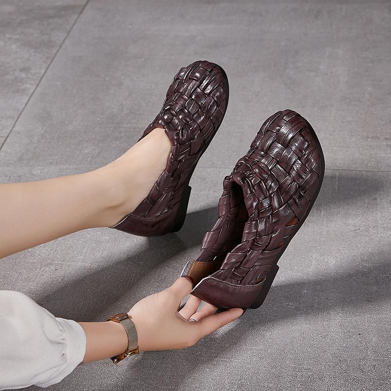 Genuine Leather Hand-woven Sandals Retro Shoes Women's Leather Sandals