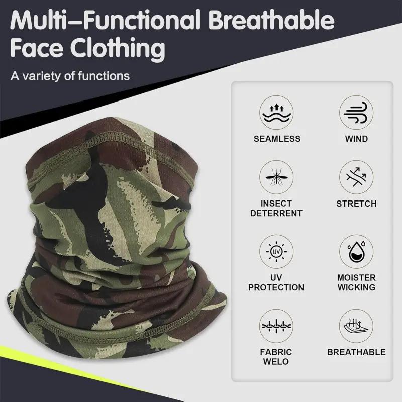 Camo Tactical Mask for Cycling Hiking Sun Protection Cooling Neck Gaiter Breathable Face Cover Bandana Men Women Tube Scarf Mask