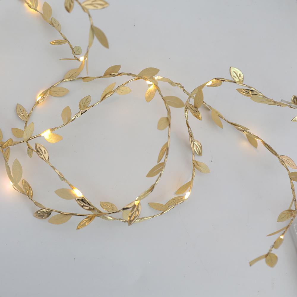 Golden Leaf Rattan LED Fairy Lights with Pothos Ivy Copper Wire for Table Decor