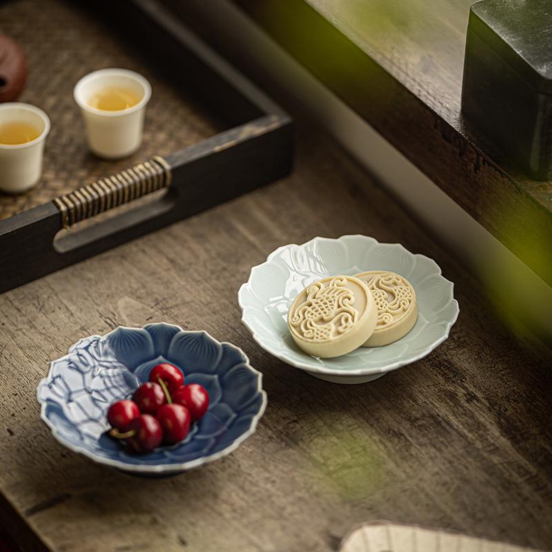 Ceramic High-Legged Tea & Pastry Plate - Exquisite Chinese Style for Engagements & Snacks