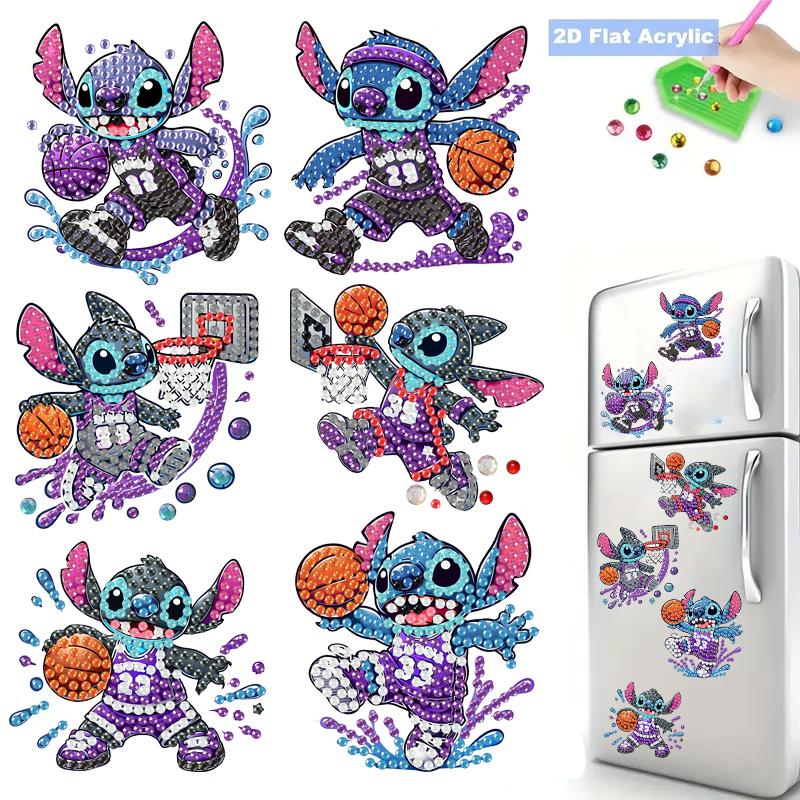 6Pcs DIY Diamond Painting Refrigerator Magnets, Disney Stitch, Cross-stitch Round Diamond Handicraft Home Decoration Gift