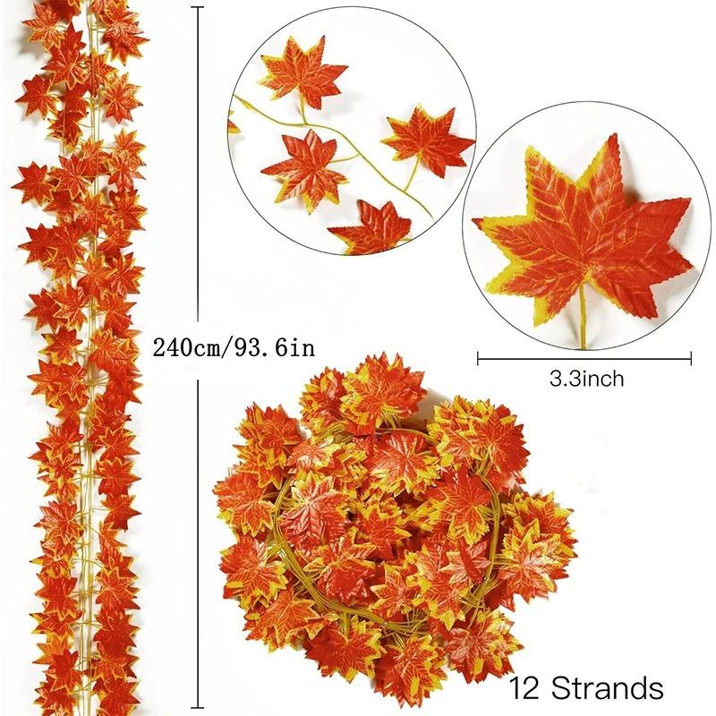 

240cm Autumn Leaf Wreath Artificial Maple Leaf Hanging Vine Ivy Home Room Decoration Party Fireplace Christmas Wedding Decor 5Pcs