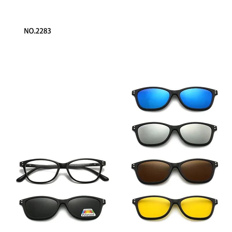 6 In 1 Magnetic Clip Sunglasses prescription Spectacles Men Women Polaroid Night Vision Lenses Glasses