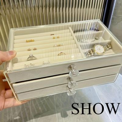 Elegante dreischichtige Schmuckaufbewahrungsbox aus Acryl, einfach zusammenzubauen und Ringe, Halsketten, Armbänder aufzubewahren | Rechteckige Vitrine, Schmuckschatulle