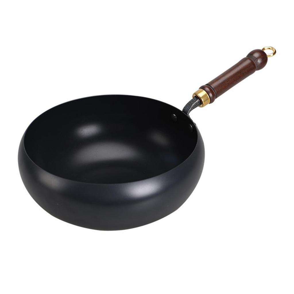 Chinese Fry Pan Boiling Gas Ergonomic Handle Spade with Lid Flat Bottom for Restaurant Home Kitchen