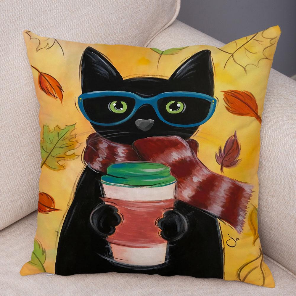 Bedroom Cute Funny Cartoon Coffee Cat Pillowcase Decoration Pet Animal Pillowcase Cushion Cover Sofa Home Car