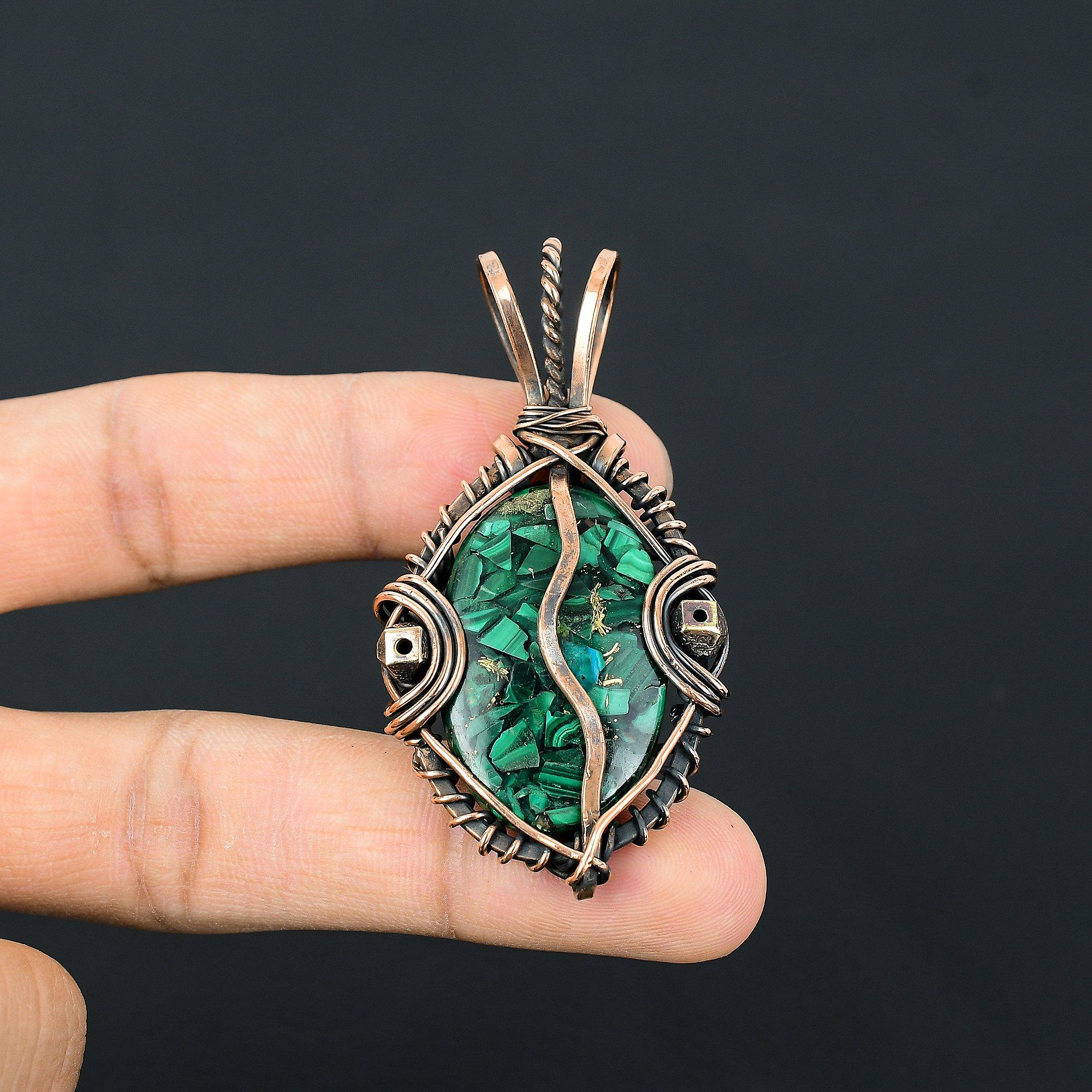 

Украшения из медного малахита, Подвеска, обернутая медной проволокой 999 пробы, Ювелирные изделия из драгоценных камней ручной работы, Подарки для жены Совершенно новая подвеска 2.55 Inches