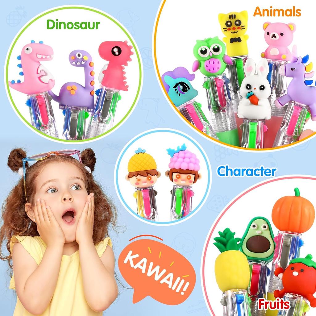 arscniek 40Pcs Multicolor Pen in One, 4-in-1 0.5mm Fine Point Cute Pens, Fun Kawaii Ballpoint Pen for Children's Party Favors, Classroom Prizes,