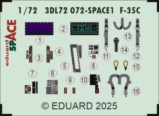

Eduard Space Interior 3D Decal with Etching Parts Set Plastic Model Decal EDU3DL72072 1/72 F-35C (for Tamiya) (Airplane)