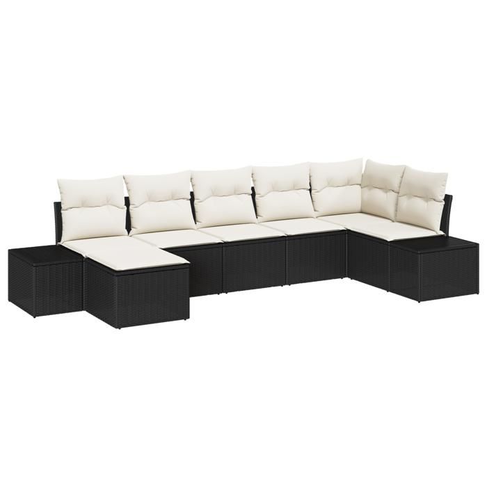 VidaXL Ensemble de canapé de jardin 7 pièces avec coussins Noir Poly Rattan 3347147