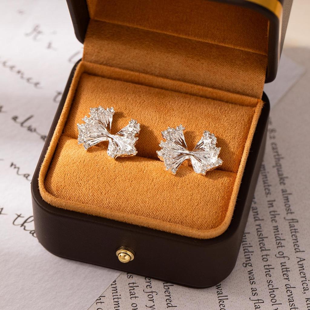 Silver Needle Elegant Bow Earrings - Pleated Irregular Design for Sophisticated Women