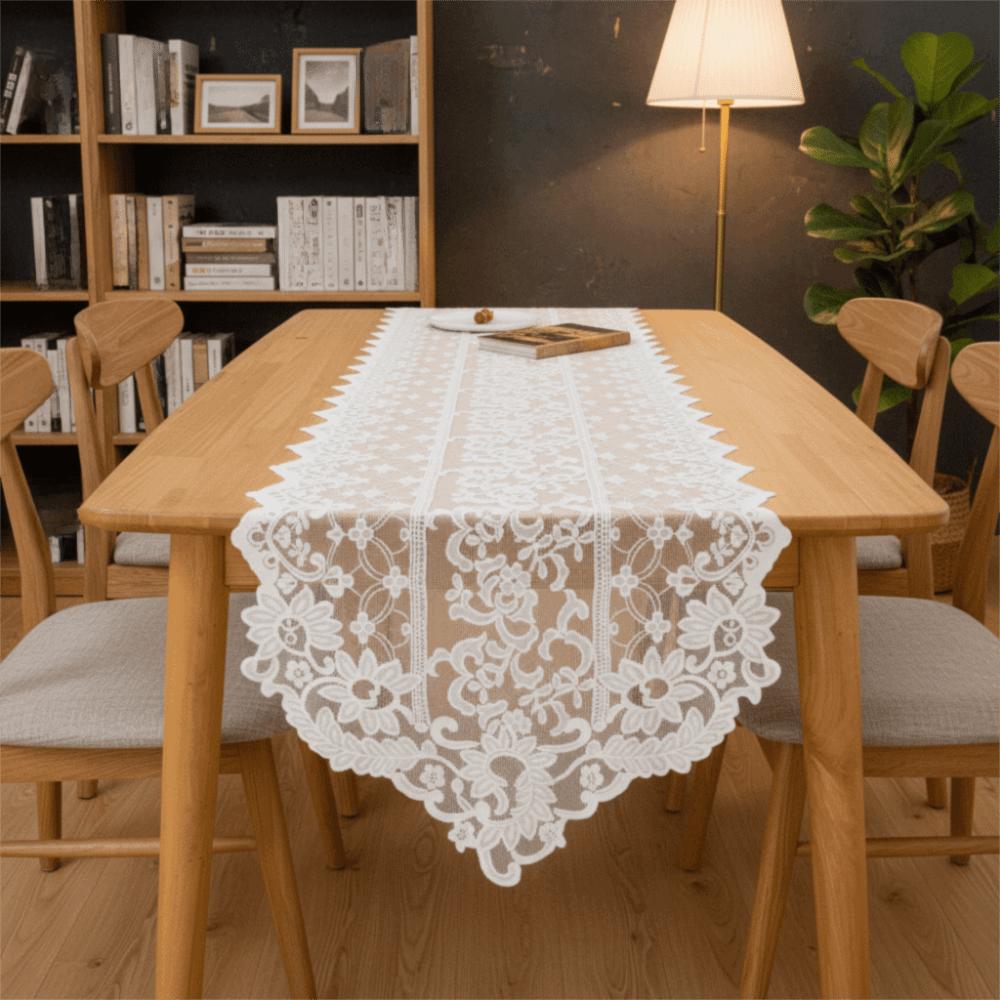 Romantic Elegant Lace Table Runner French Style Soft Table Cover Polyester Long Strip Shape Table Flag Dining Room