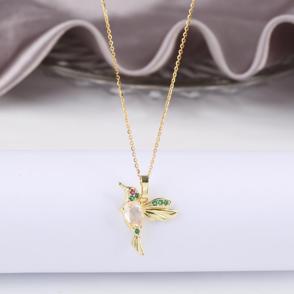 Hot Sale Crystal Zirconia Hummingbird Necklace For Man Woman Gold Plated Bird Animal Pendant Choker For Party Daily Wear