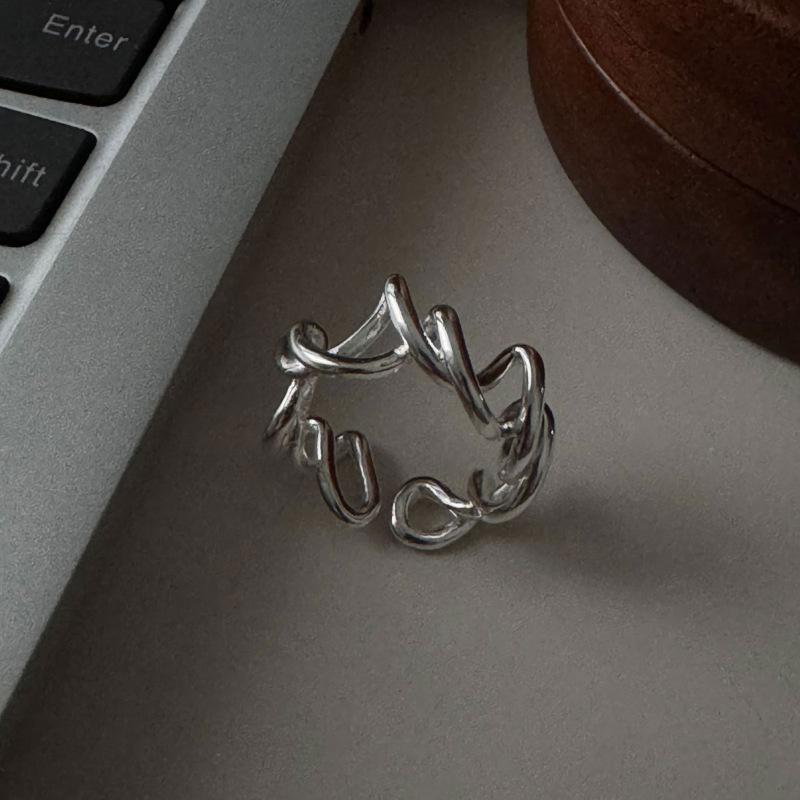 PANJBJ 925 Sterling Silver Black Agate Ring For Women Girl Geometry Entanglement Irregular Trend Jewelry Party Gift Dropshipping