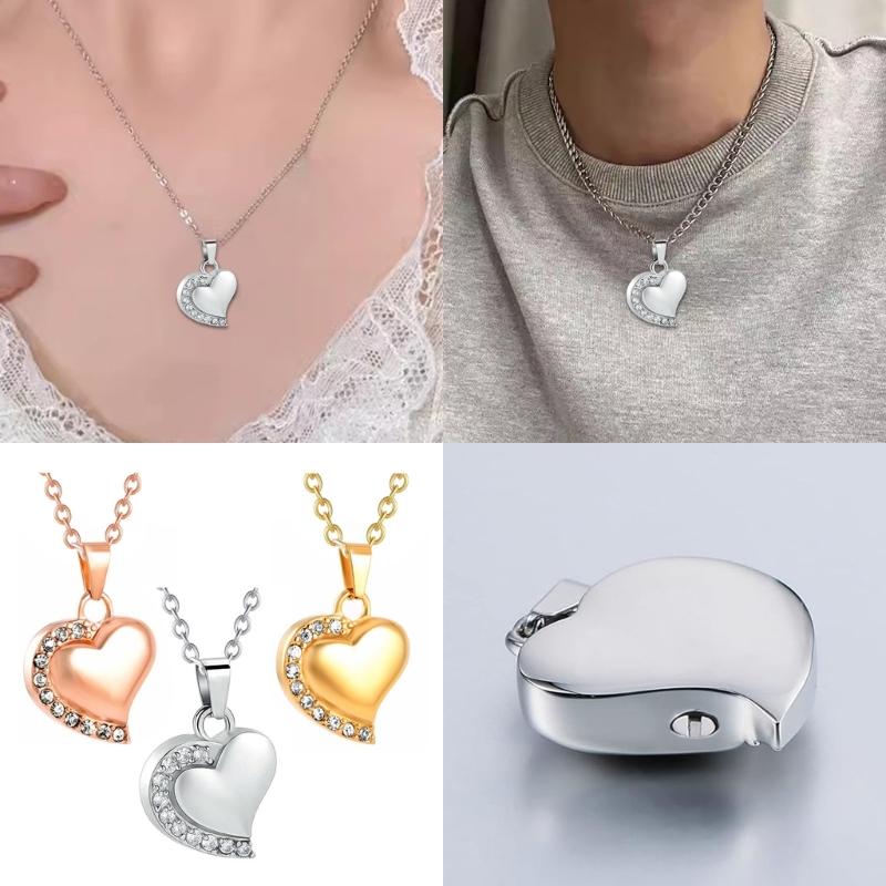 Minneshalsband Asbehållare Medaljong Kremering Halsbandssmycke för Aska/Hår Elegant Medaljong Strass för Kvinnor Män