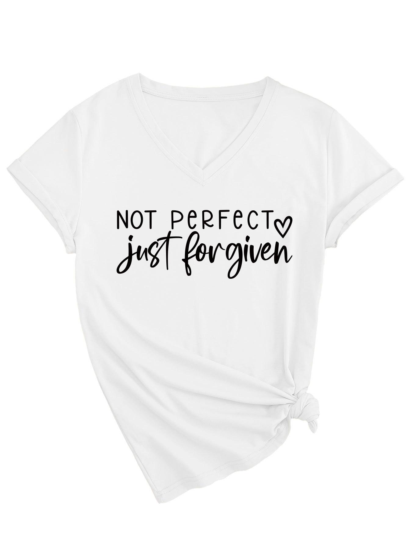 Comfortable V-neck T-shirt not perfect just forgiven casual women s short sleeves S