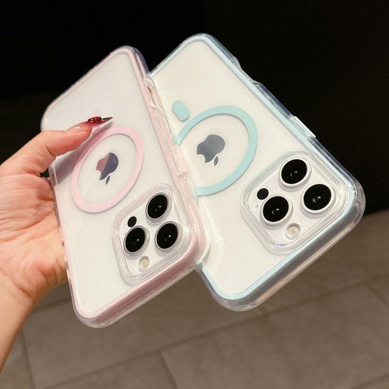 Magnetic Clear Colorful TPU Transparent Flexible Soft Case Protective Back Cover for iPhone 16 15 14 13 12 11 Pro Max