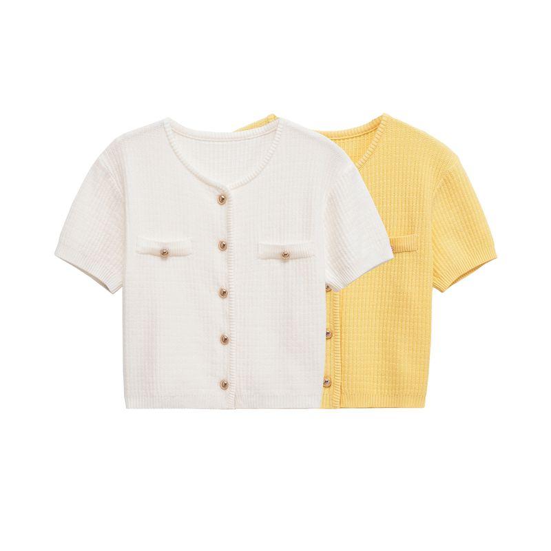 Kaslead New Women Clothes Western Style Fashion Simple and Versatile Single-Breasted Crisp Knit Cardigan
