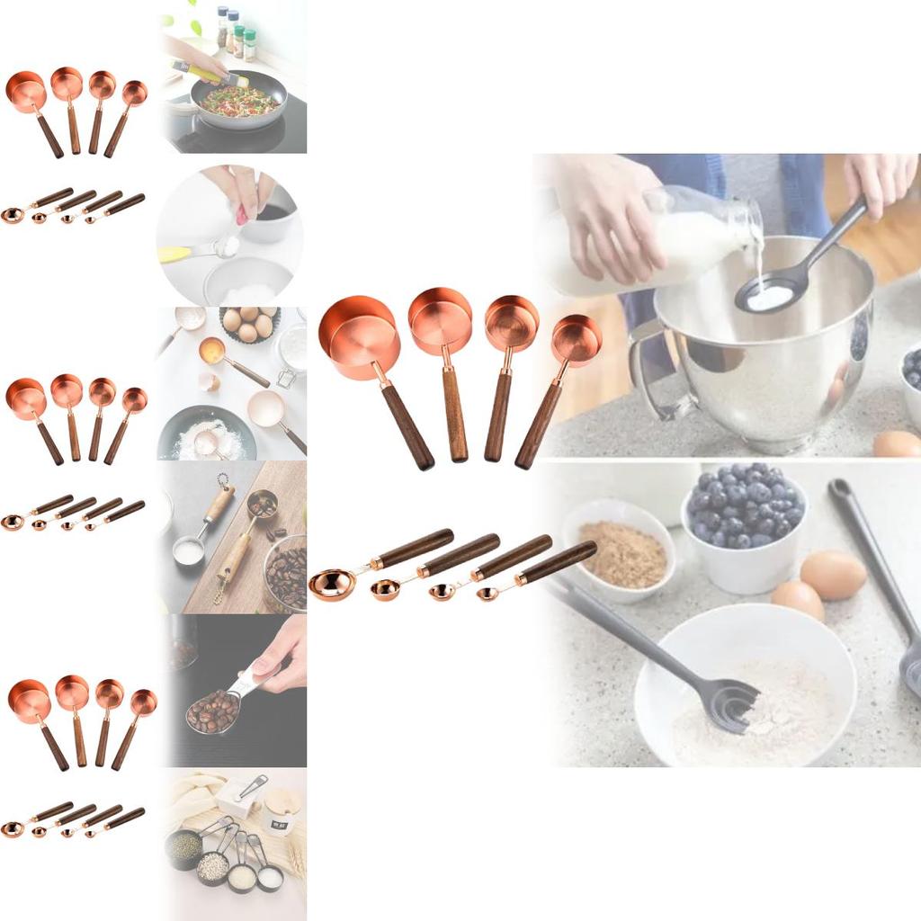 Rose Gold Stainless Steel Measuring Cup And Spoon Set With Markings For Baking And Cooking